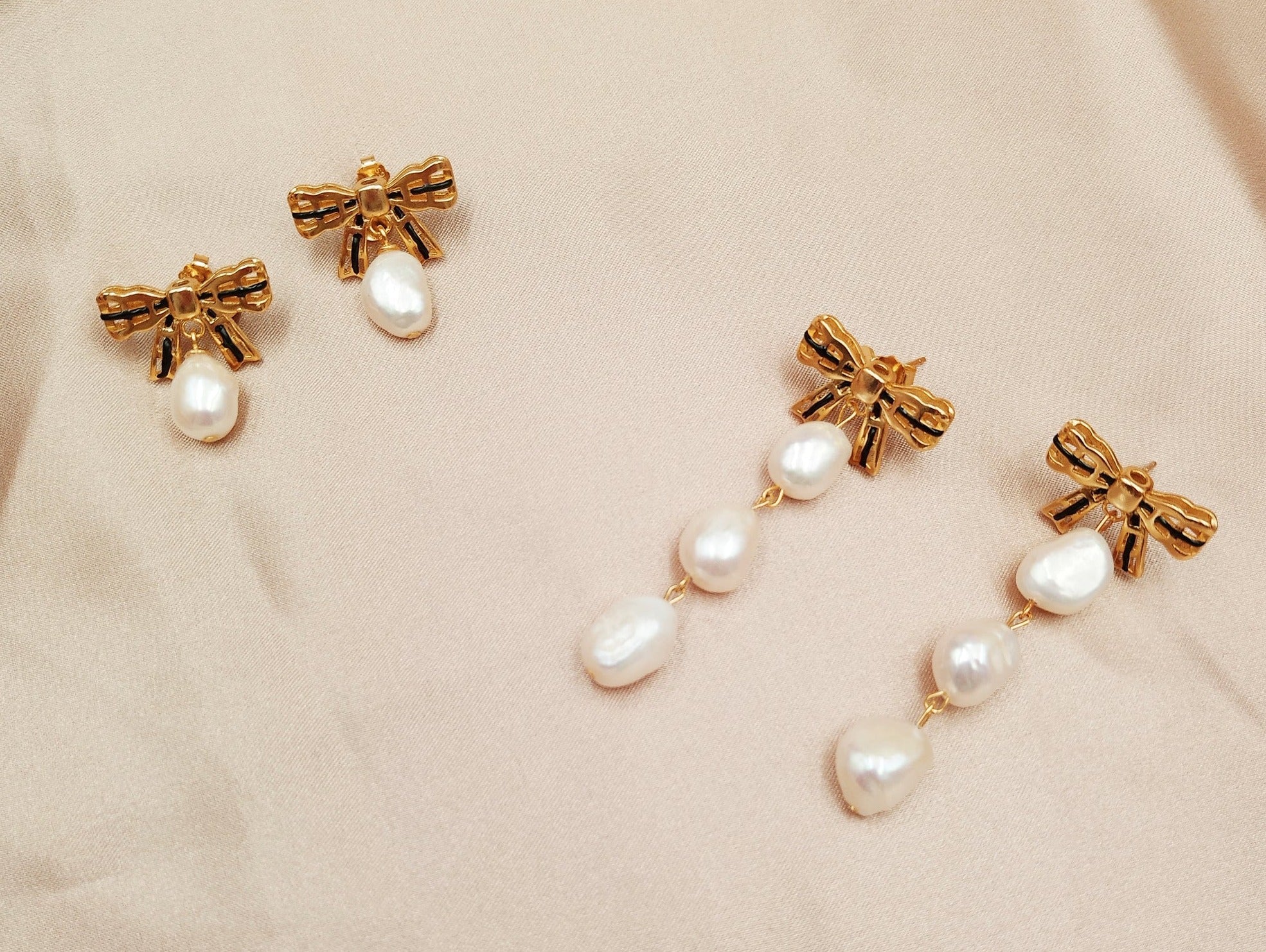 Woven Ribbon Pearl Earrings