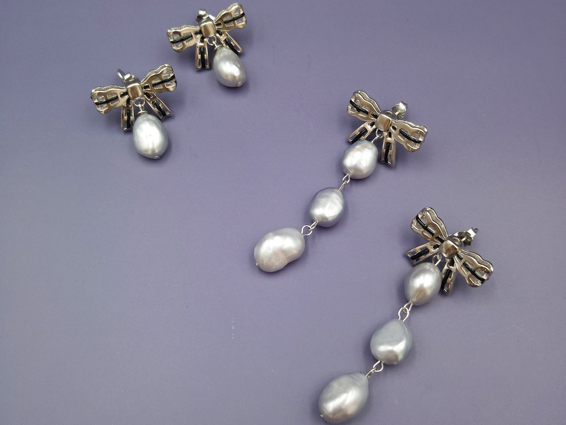 Woven Ribbon Pearl Earrings