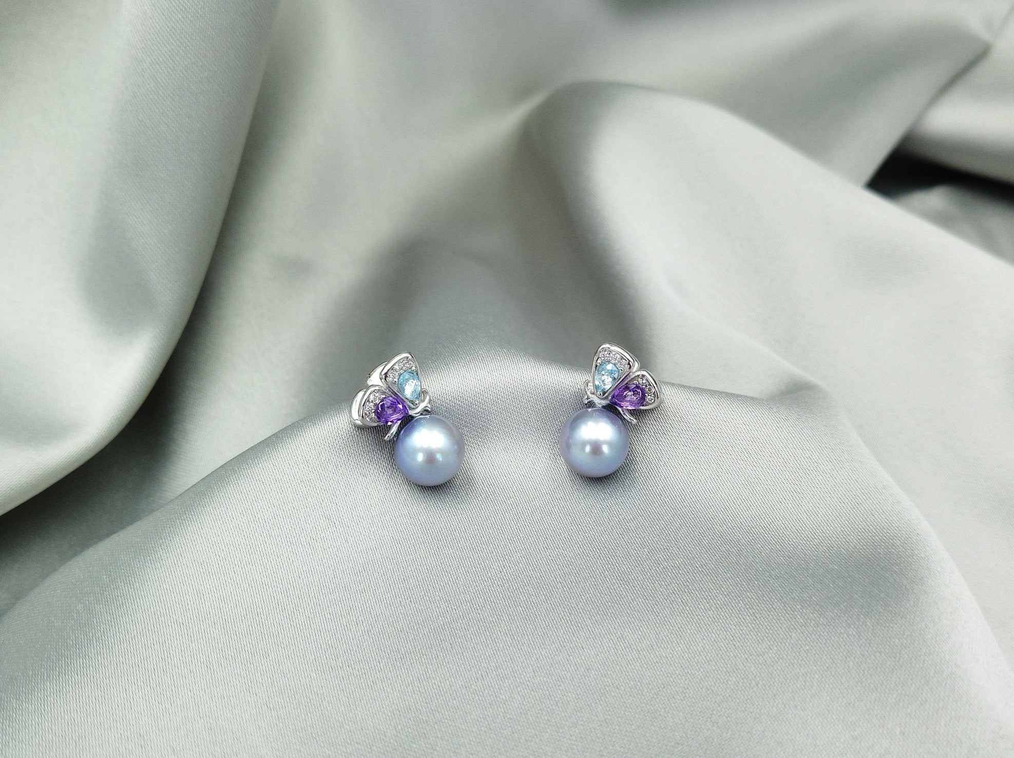 Purple Butterfly Pearl Earrings